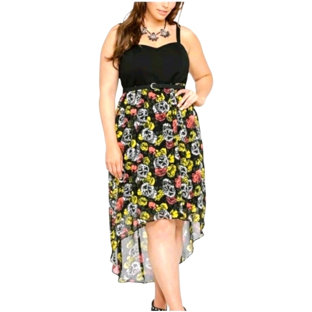 TORRID Vintage fit & flare sleeveless Hi-lo skull & floral print  maxi Dress NWT